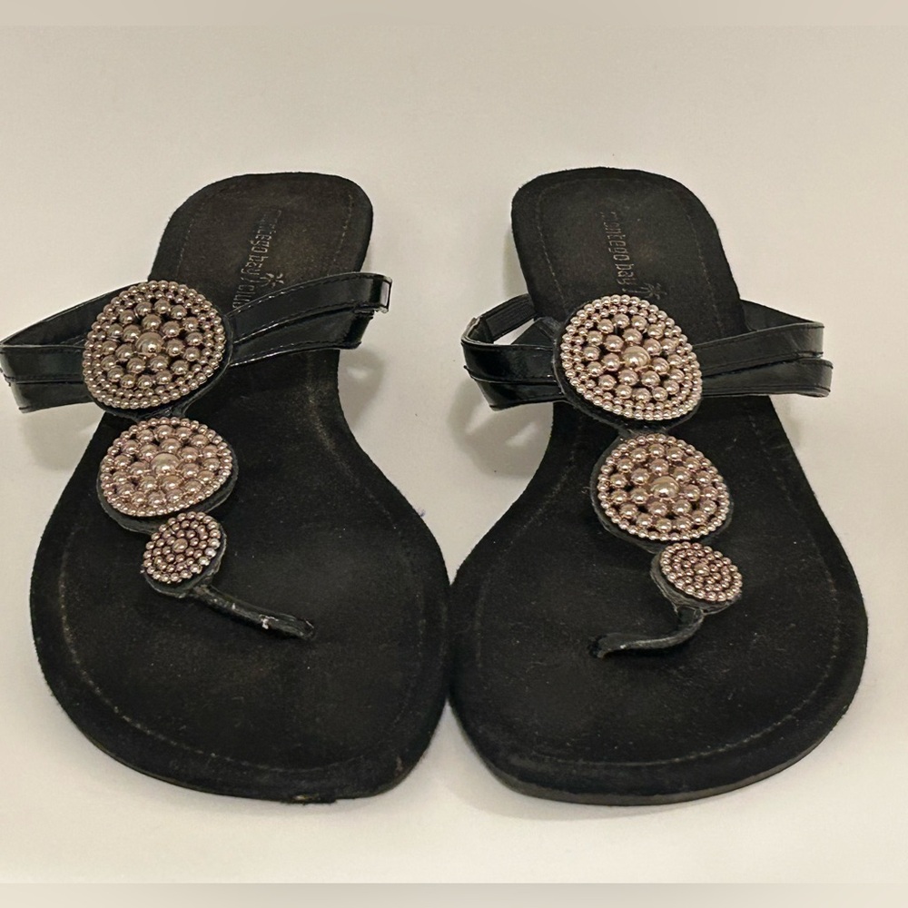Montego Bay Club Black Sandals with Embellished Accents